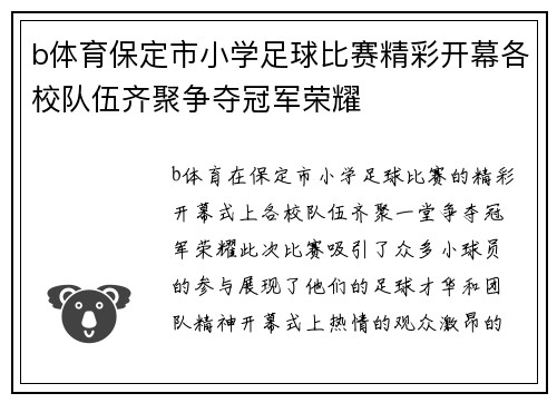 b体育保定市小学足球比赛精彩开幕各校队伍齐聚争夺冠军荣耀